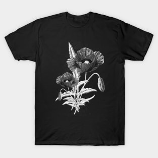 Vintage Black Poppy Flower Cute Gardener Botanical Gardening T-Shirt